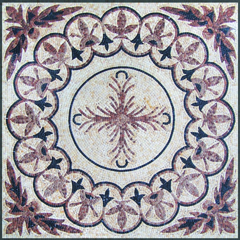 Guilloche Floral Cross Panel Marble Mosaic Art