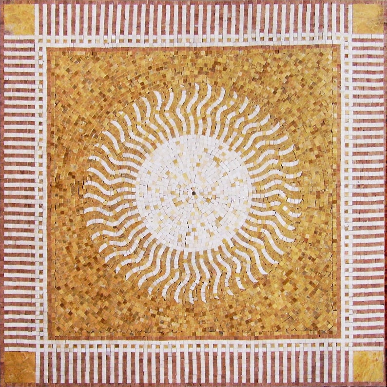 Golden Sun Burst Marble Mosaic Art