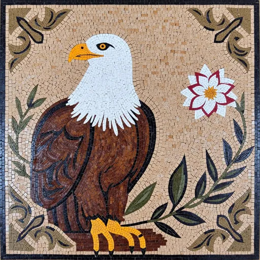 Bald Eagle with Laurel and Flower Mosaic | Bird Mosaics | iMosaicArt