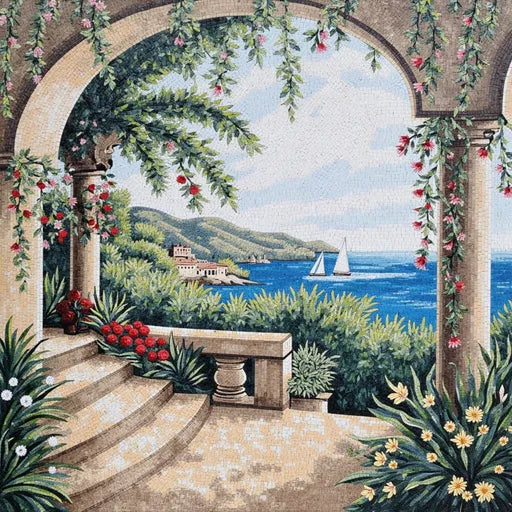 Mediterranean Steps Mosaic Artwork View | Landscape Mosaics | iMosaicArt