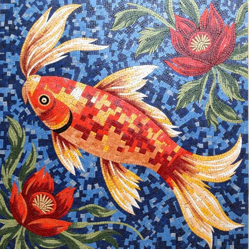 Koi and Lotus Blossoms - Mosaic Art | Nautical Mosaics | iMosaicArt