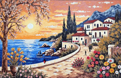 Coastal Village at Sunset - Mosaic Scene | Landscape Mosaics | iMosaicArt