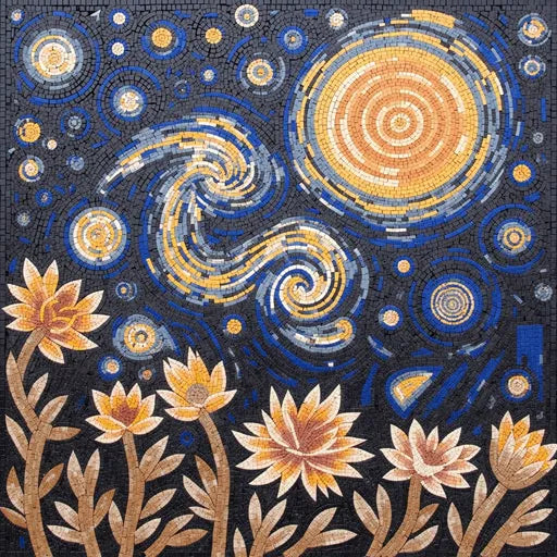 Celestial Bloom: A Mosaic Interpretation of the Cosmos | Abstract Mosaics | iMosaicArt