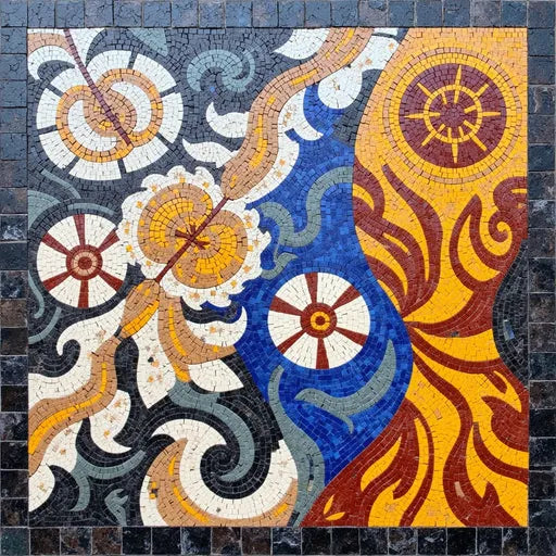 Abstract Floral and Elemental Fusion: A Mosaic of Nature