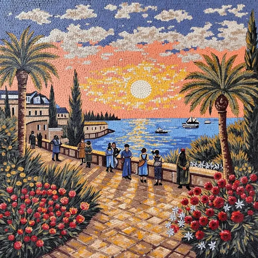 Coastal Promenade Sunset - Mosaic Landscape | Landscape Mosaics | iMosaicArt