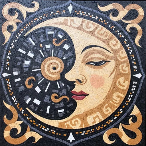 Lunar Embrace: Sun and Moon in Mosaic Art