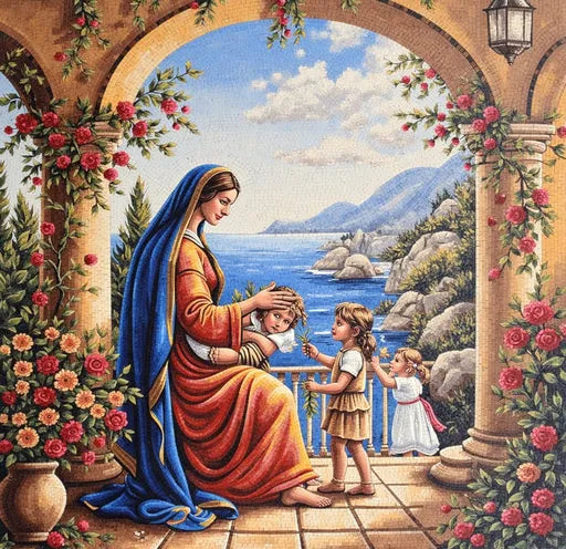 Madonna and Children by the Sea: A Sacred Mosaic | Portrait Mosaics | iMosaicArt