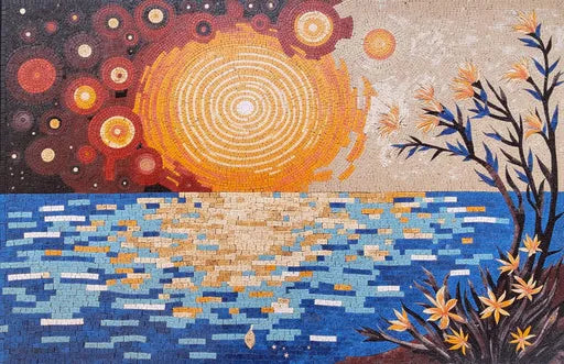 Abstract Mosaic Sunset Over Water
