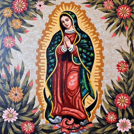 Guadalupe Enthroned in Flowers: A Beautiful Mosaic Tribute | Religious Mosaics | iMosaicArt