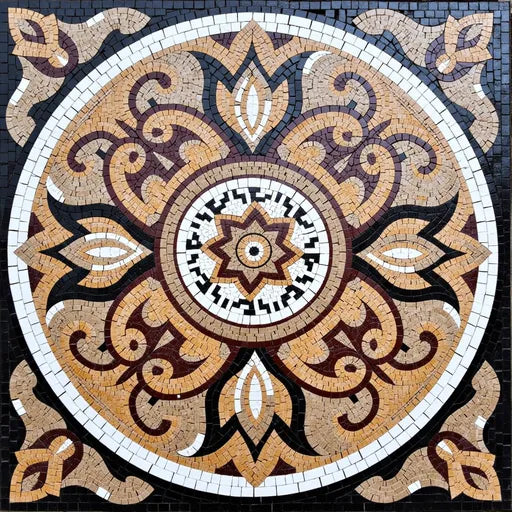 Ornate Circular Medallion with Floral and Scrollwork Mosaic | Geometric Mosaics | iMosaicArt