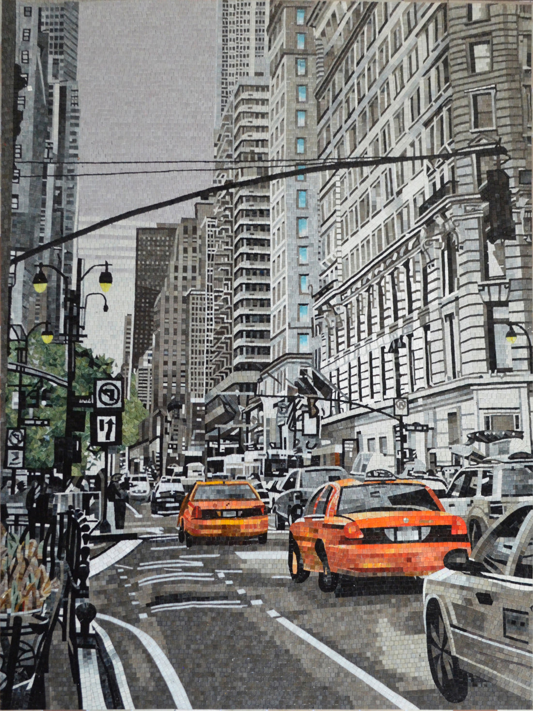New York City Street Taxis Glass Mosaic Art