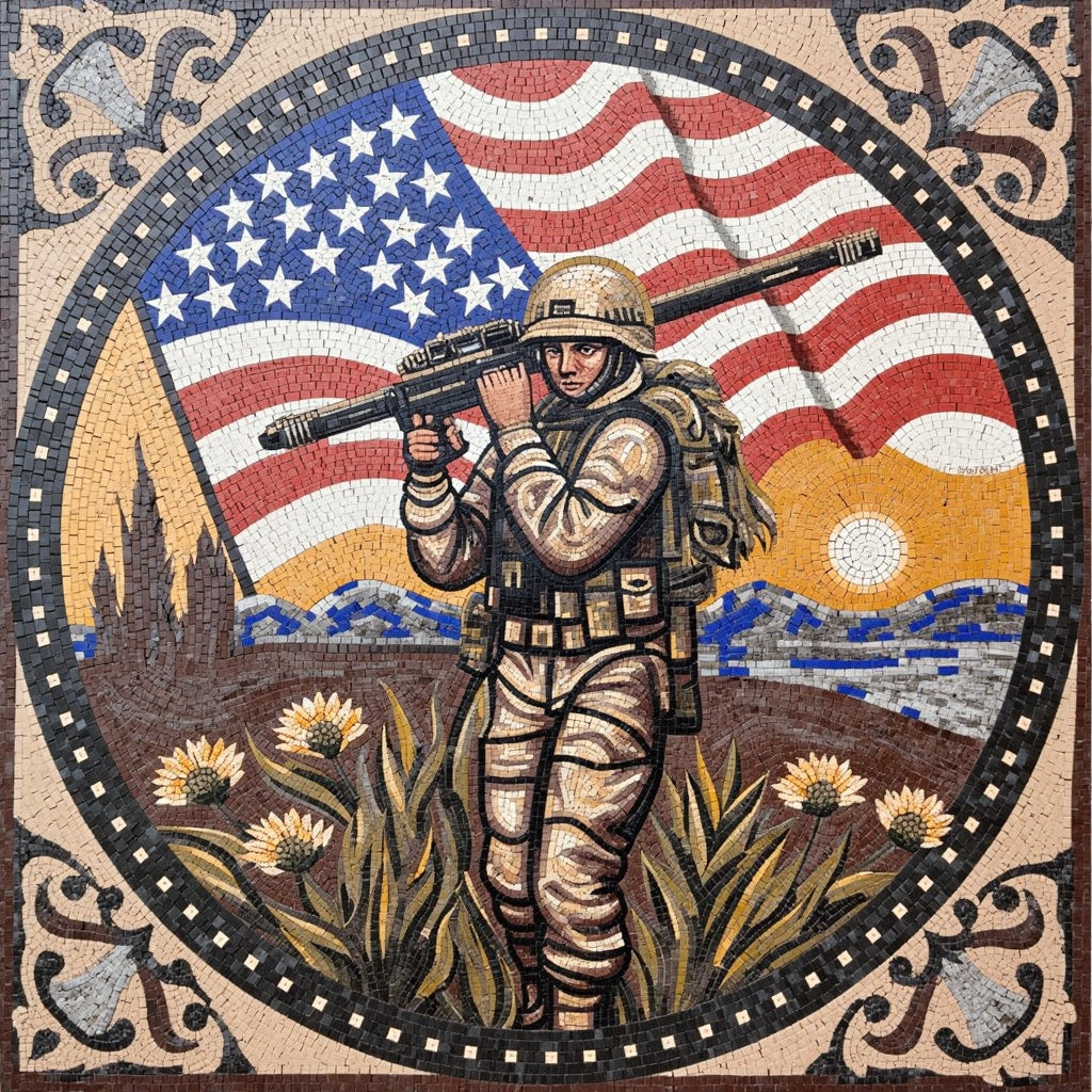 Soldier Beneath the Flag: A Tribute in Mosaic | Other Mosaics | iMosaicArt
