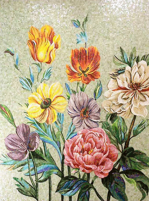 Mosaic Flower Tile Artistry: Handmade Interior Beauty