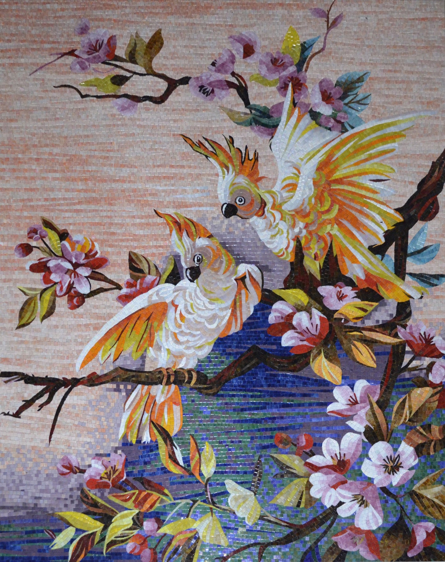Two Parrots In Love Mosaic Glass Mural