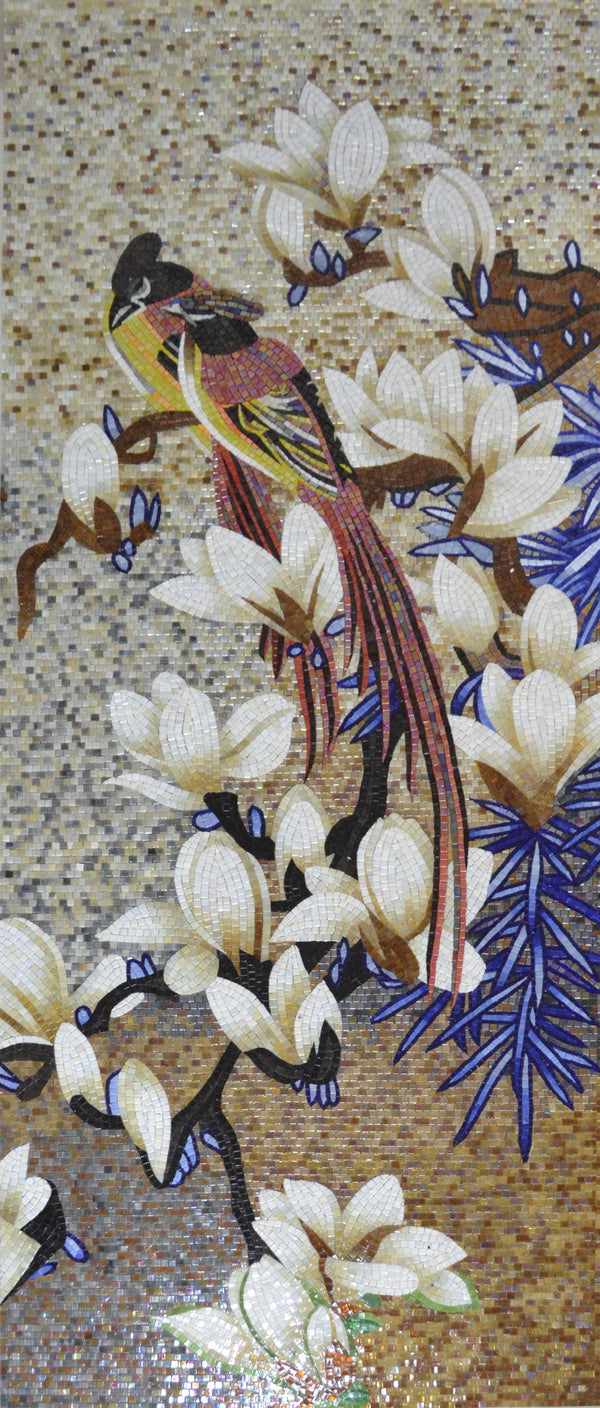 Elegant Handmade Bird Mosaic: Serenity in Neutrals