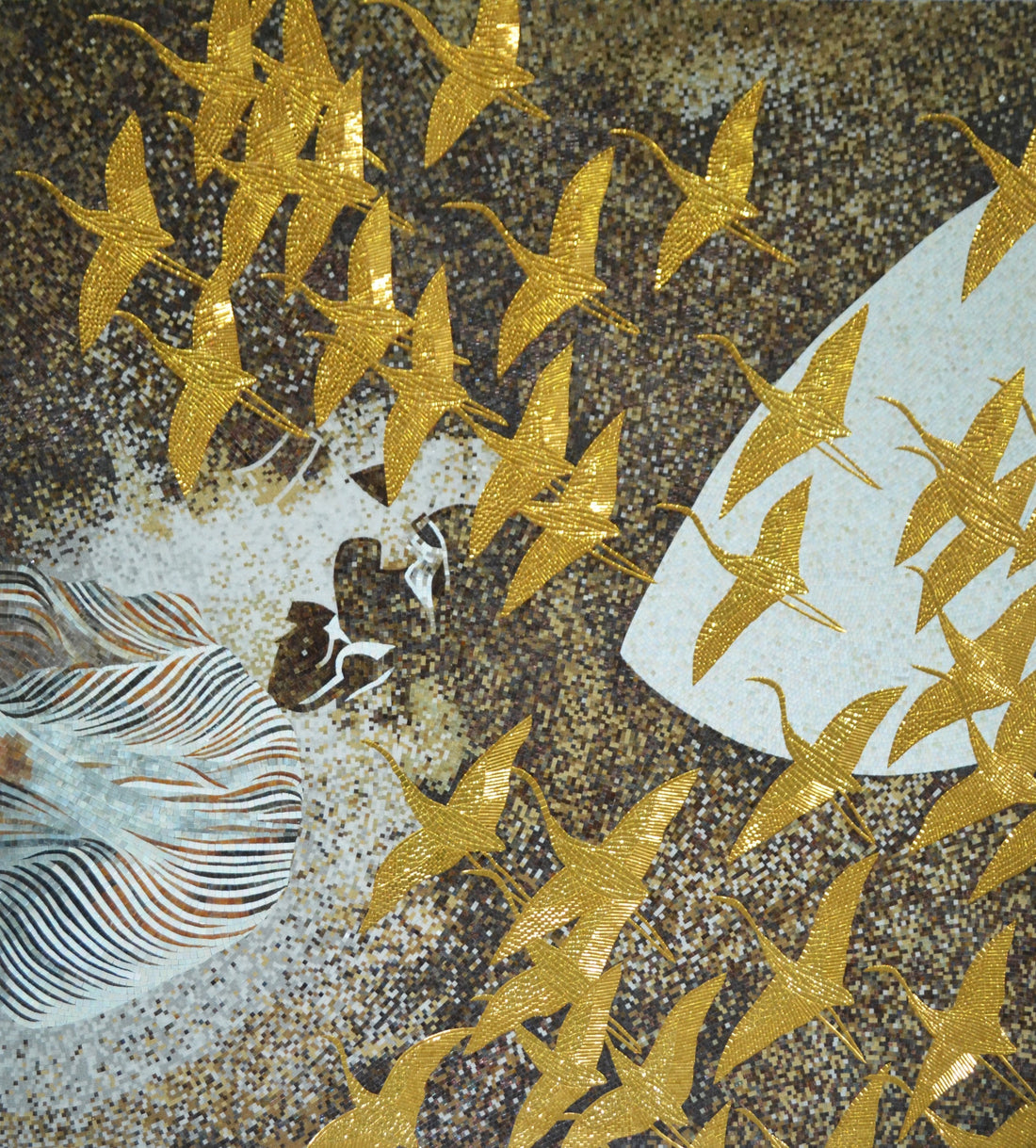 Elegant Golden Bird Mosaic Wall Art