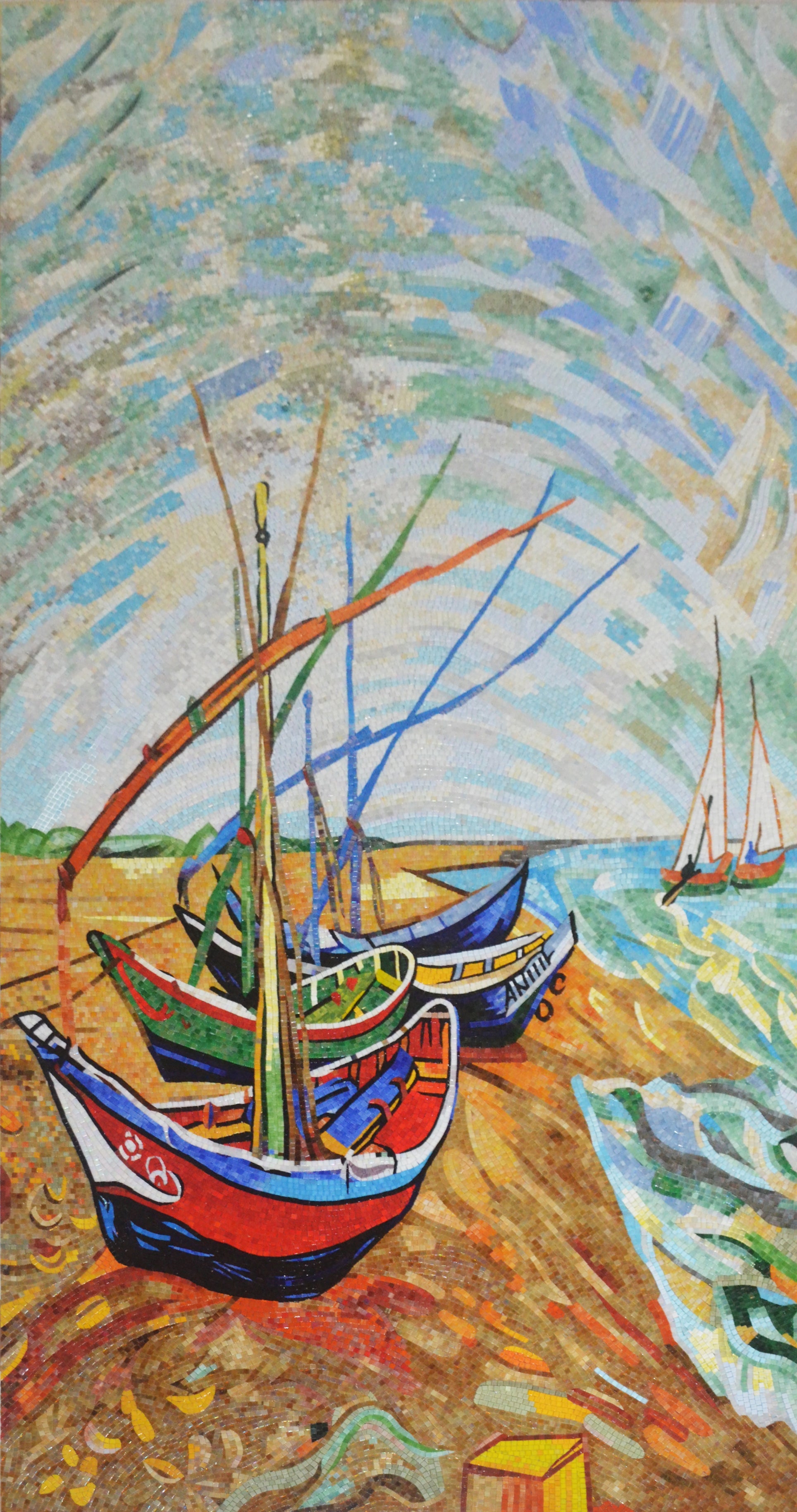 Fishing Boats on the Beach - Van Gogh Glass Mosaic Reproduction