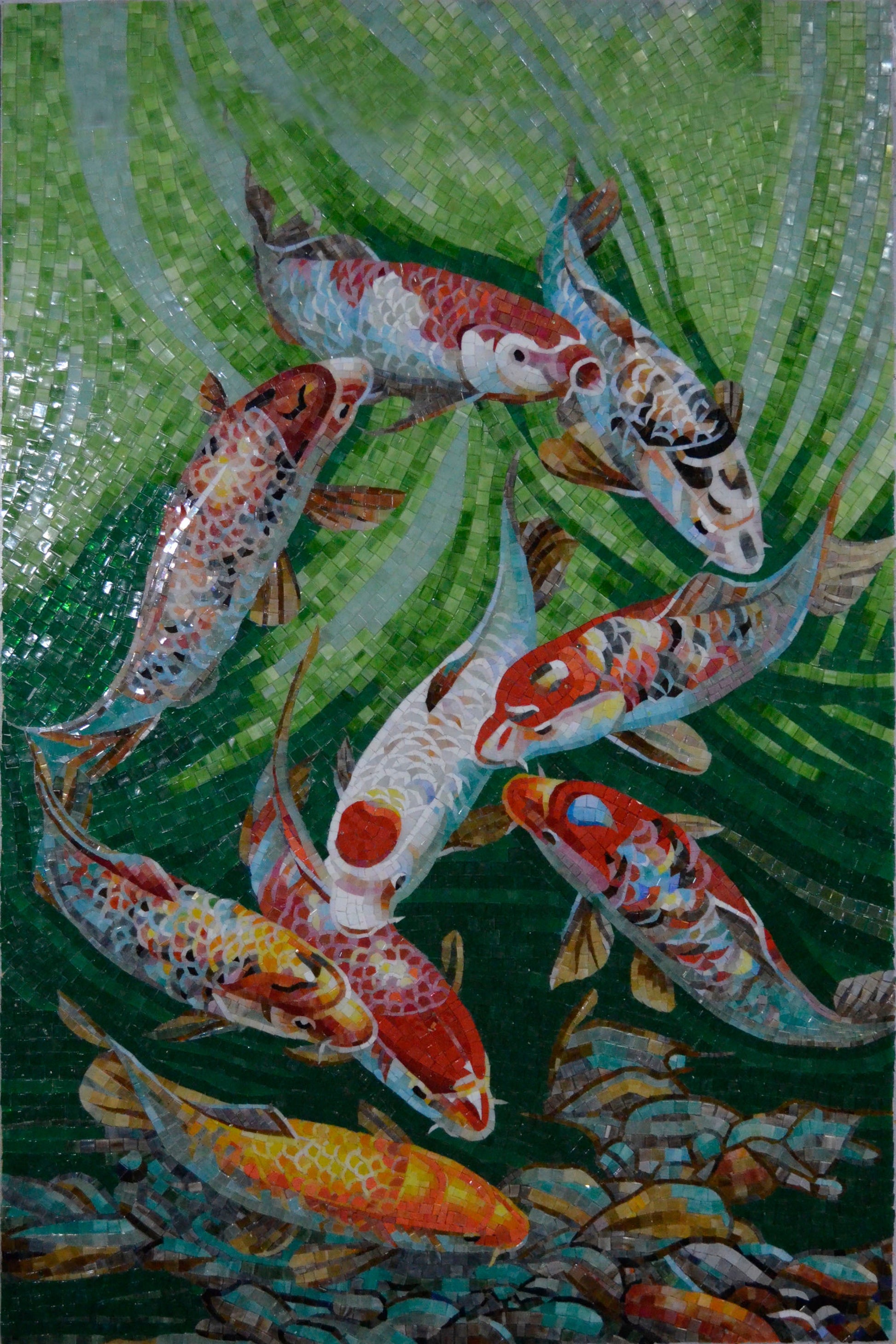 Stunning Koi Fish Glass Mosaic Artwork