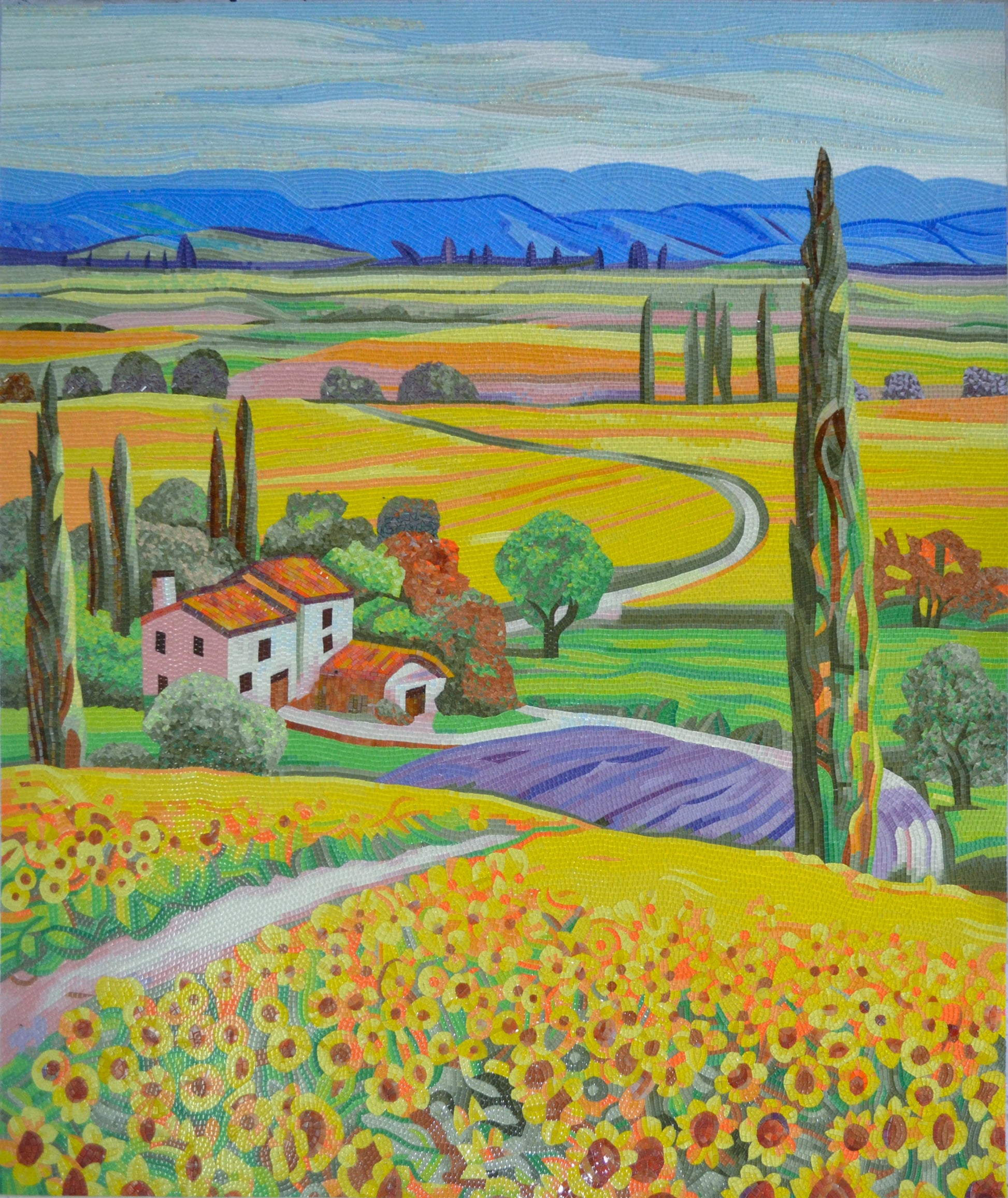Small Town Glass Wall Art - Mosaic Scenery