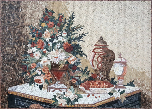 Mosaic Kitchen Backsplash - Taste the Joy of Fruits & Flowers Artwork
