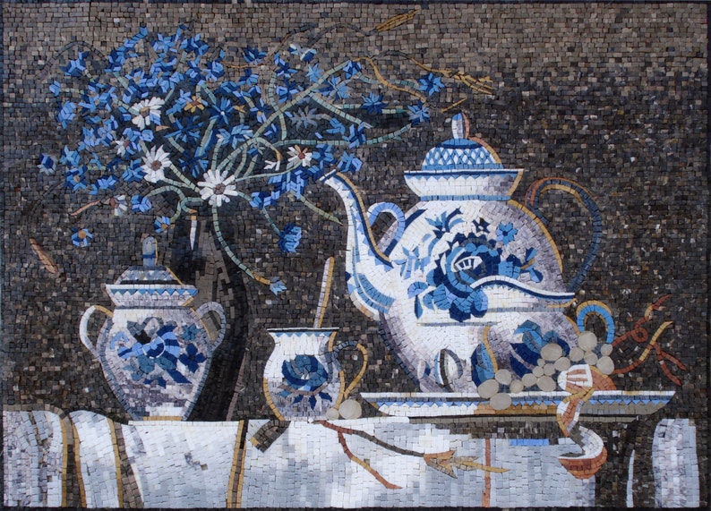 Handcrafted Mosaic Tea Artwork : A Playful Centerpiece for Your Dining Room