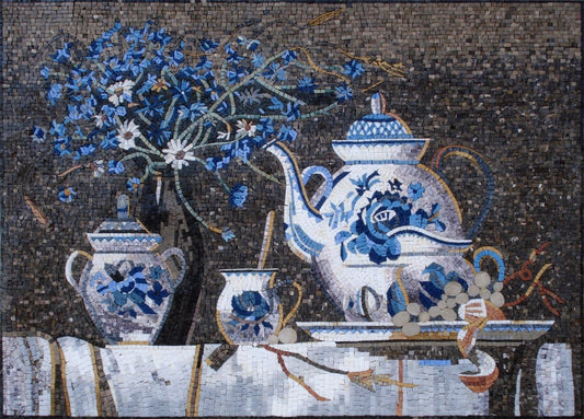 Handcrafted Mosaic Tea Artwork : A Playful Centerpiece for Your Dining Room