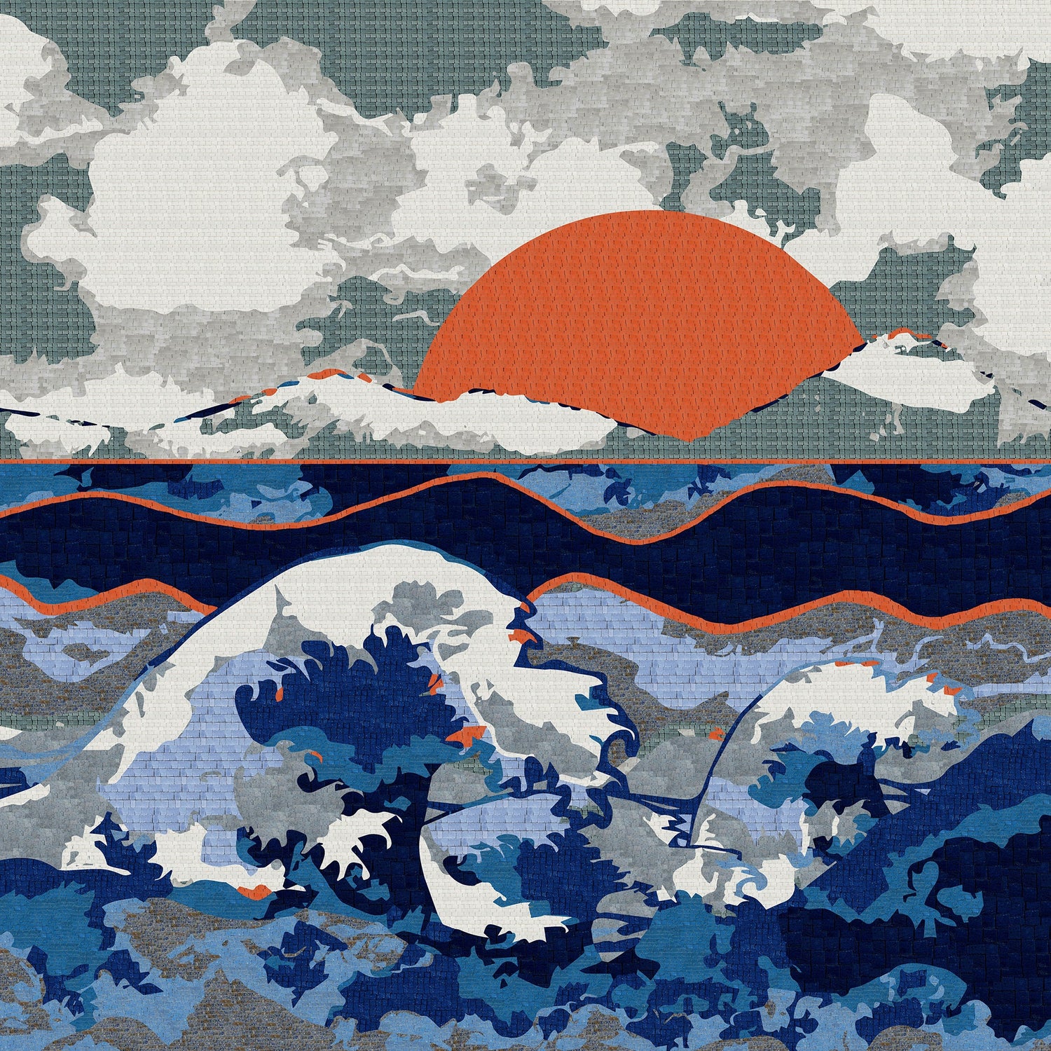 Wave Mosaic Sunset - Ocean Mosaic Art | Nautical Mosaics | iMosaicArt