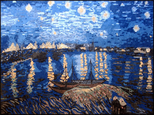 Starry Night Over The River Rhone Mosaic Landscape Art