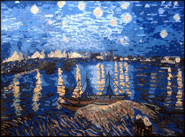 Starry Night Over The River Rhone Mosaic Landscape Art